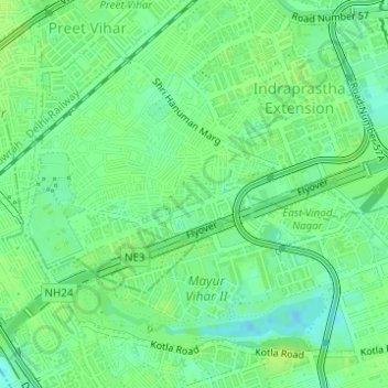 Carte topographique Vinod Nagar, altitude, relief