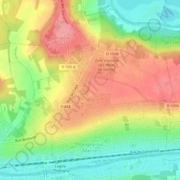 Carte topographique Thorigny-sur-Marne, altitude, relief