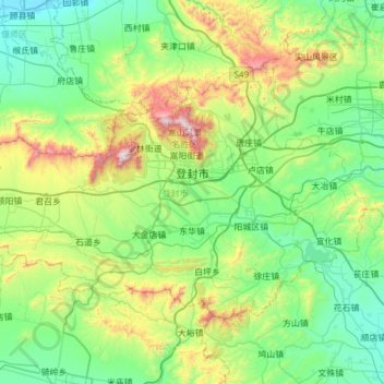 Carte topographique Dengfeng, altitude, relief