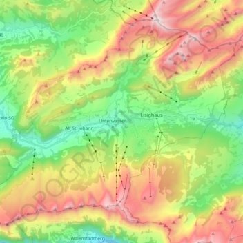 Carte topographique Wildhaus-Alt St. Johann, altitude, relief
