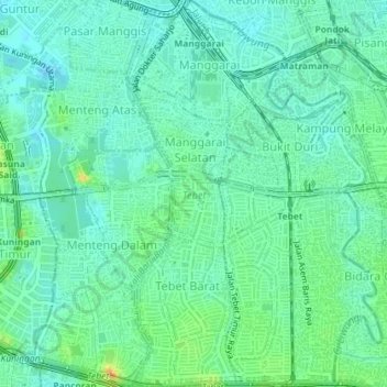 Carte topographique Tebet, altitude, relief