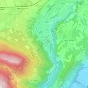 Carte topographique Renage, altitude, relief