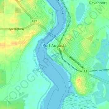 Carte topographique Port Augusta, altitude, relief