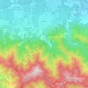 Carte topographique Sorède, altitude, relief