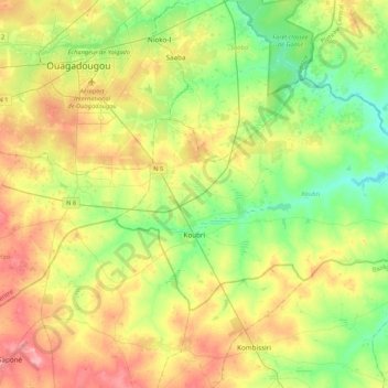 Carte topographique Koubri, altitude, relief
