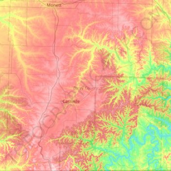 Carte topographique Barry County, altitude, relief