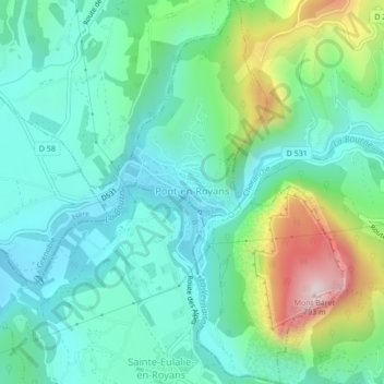 Carte topographique Pont-en-Royans, altitude, relief