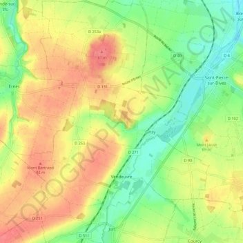 Carte topographique Vendeuvre, altitude, relief