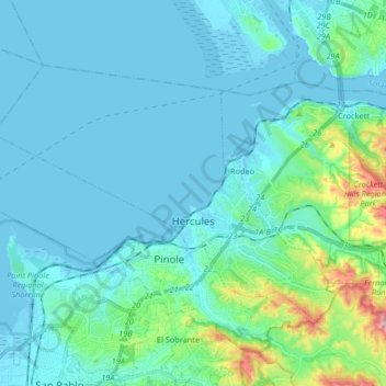 Carte topographique Hercules, altitude, relief