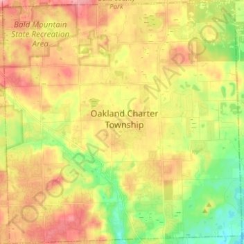Carte topographique Oakland Charter Township, altitude, relief