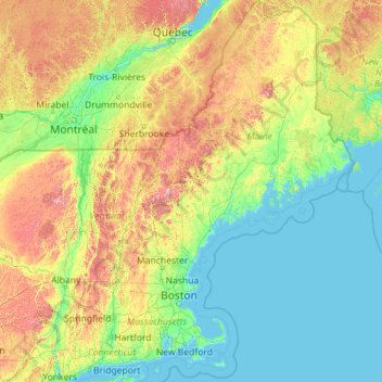 Carte topographique New England, altitude, relief