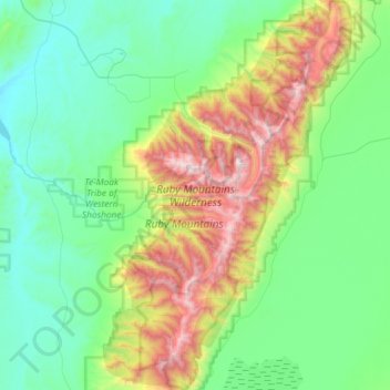Carte topographique Ruby Mountains Wilderness Area, altitude, relief