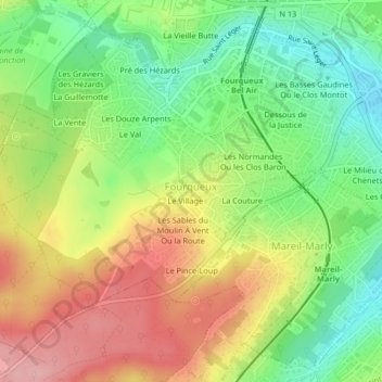 Carte topographique Fourqueux, altitude, relief