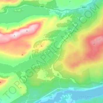 Carte topographique Loch Loyne, altitude, relief