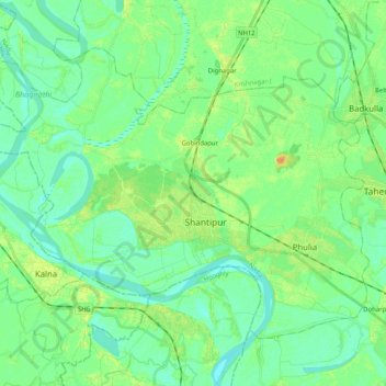 Carte topographique Santipur, altitude, relief