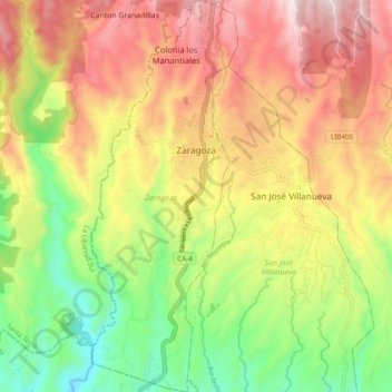 Carte topographique Zaragoza, altitude, relief