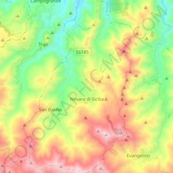 Carte topographique Novara di Sicilia, altitude, relief
