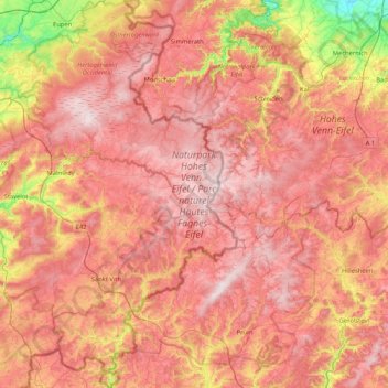 Carte topographique Naturpark Hohes Venn - Eifel / Parc naturel Hautes Fagnes-Eifel, altitude, relief