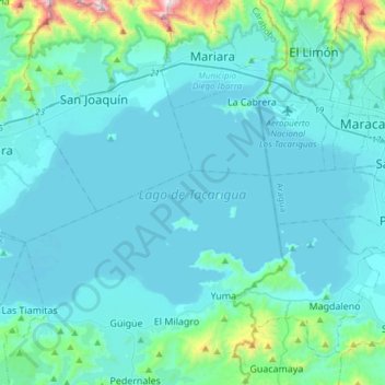 Carte topographique Lago de Valencia, altitude, relief
