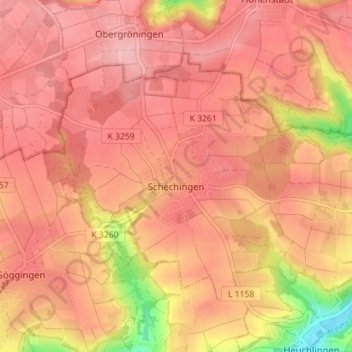 Carte topographique Schechingen, altitude, relief