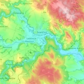 Carte topographique Ivančice, altitude, relief