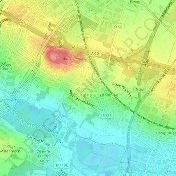 Carte topographique Champlan, altitude, relief