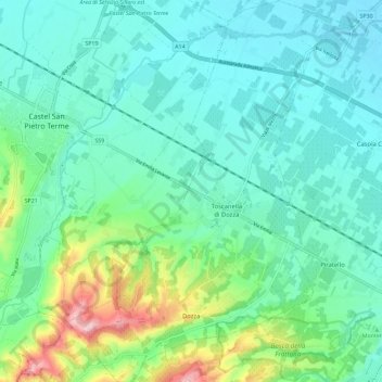 Carte topographique Dozza, altitude, relief