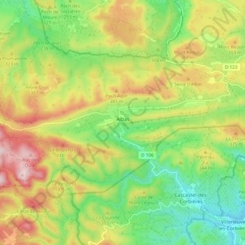 Carte topographique Albas, altitude, relief