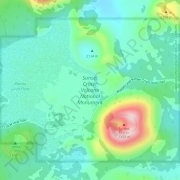 Carte topographique Sunset Crater Volcano National Monument, altitude, relief