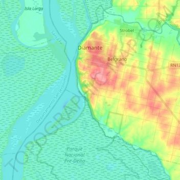 Carte topographique Diamante, altitude, relief