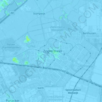 Carte topographique Zoetermeer, altitude, relief