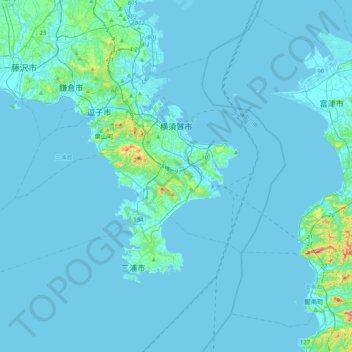 Carte topographique Yokosuka, altitude, relief