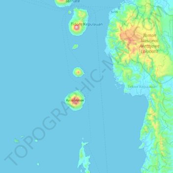 Carte topographique Tidore Kepulauan, altitude, relief