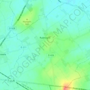 Carte topographique Rubrouck, altitude, relief