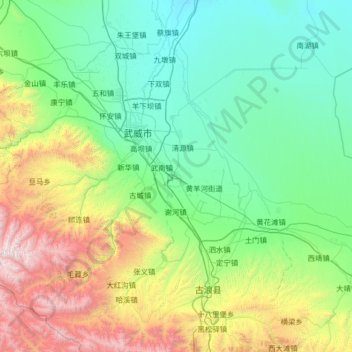 Carte topographique 凉州区, altitude, relief