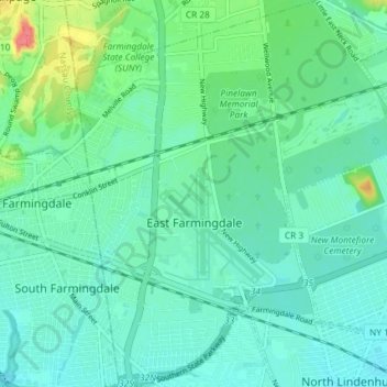 Carte topographique East Farmingdale, altitude, relief