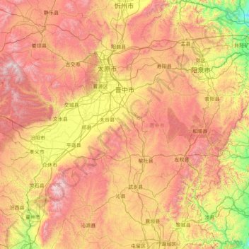 Carte topographique Jinzhong, altitude, relief