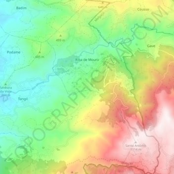 Carte topographique Riba de Mouro, altitude, relief