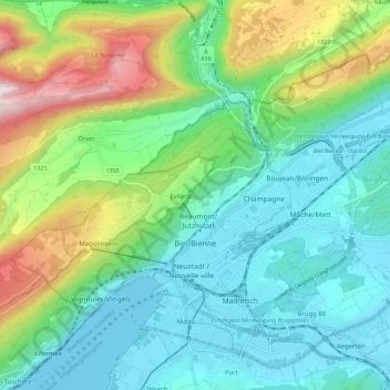 Carte topographique Bienne, altitude, relief