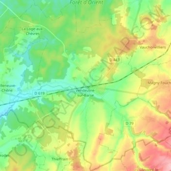 Carte topographique Vendeuvre-sur-Barse, altitude, relief
