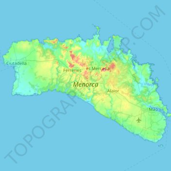 Carte topographique Îles Baléares, altitude, relief
