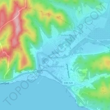 Carte topographique Лермонтово, altitude, relief