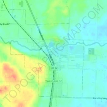 Carte topographique Wausaukee, altitude, relief