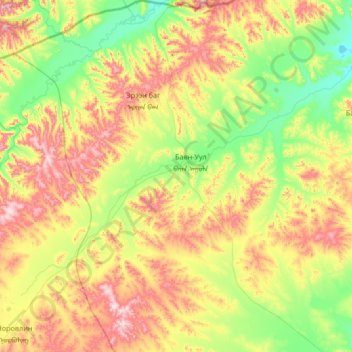 Carte topographique Bayan-Uul, altitude, relief