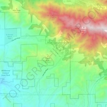 Carte topographique Oak Glen, altitude, relief