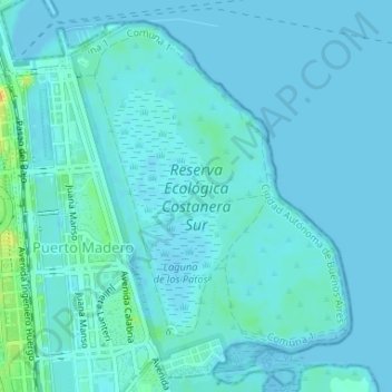 Carte topographique Reserva Ecológica Costanera Sur, altitude, relief