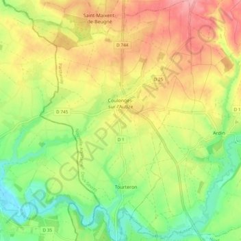 Carte topographique Coulonges-sur-l'Autize, altitude, relief