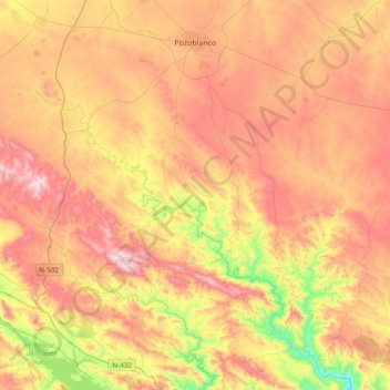 Carte topographique Pozoblanco, altitude, relief