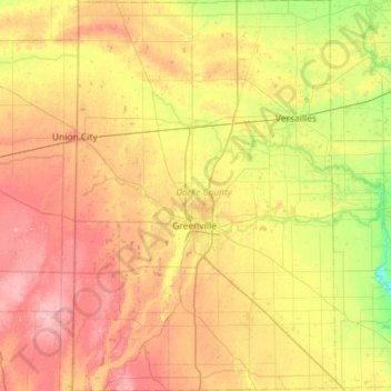 Carte topographique Darke County, altitude, relief