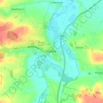 Carte topographique Oundle, altitude, relief